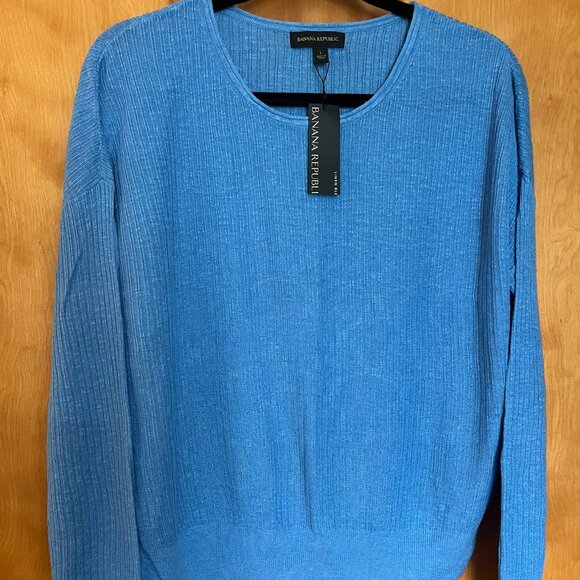 NWT! Blue Linen Blend Sweater // Banana Republic Women's Size L - Picture 5 of 6